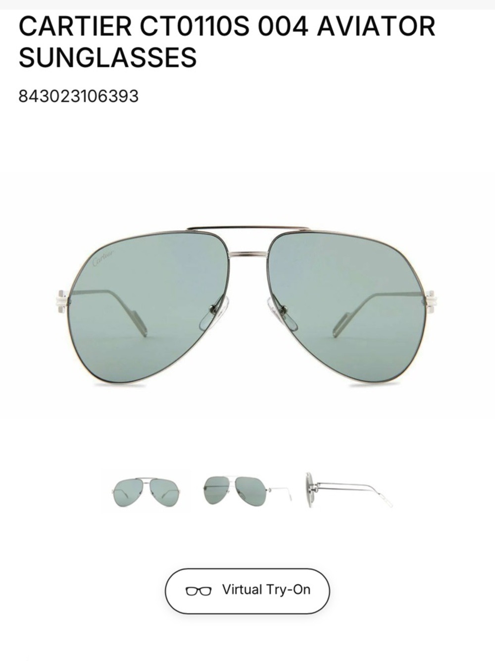 Cartier Silver Frame Sunglasses with Green Lenses